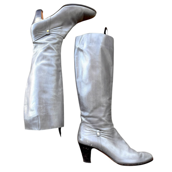 Salvatore Ferragamo Women’s Tall Leather Boots 10 AAA Gray – Made in Italy - Picture 13 of 13